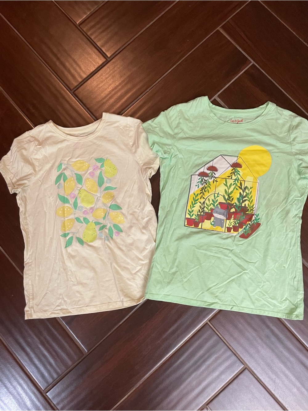 2 Cat and Jack Kids Graphic Tee - Yellow Lemon & Mint Green Plant Designs
